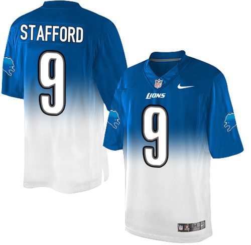Nike Lions #9 Matthew Stafford Blue/White Men's Stitched NFL Elite Fadeaway Fashion Jersey